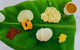 Pongal South Indian breakfast on a banana leaf