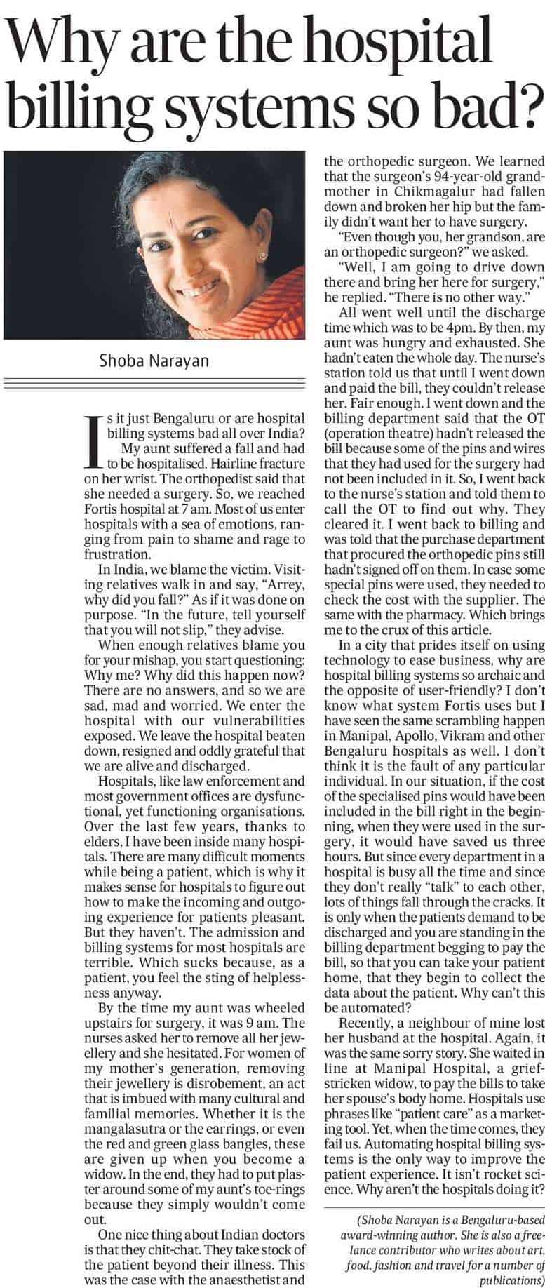 Bangalore Talkies: HT Media: Why are the hospital billing systems so bad?