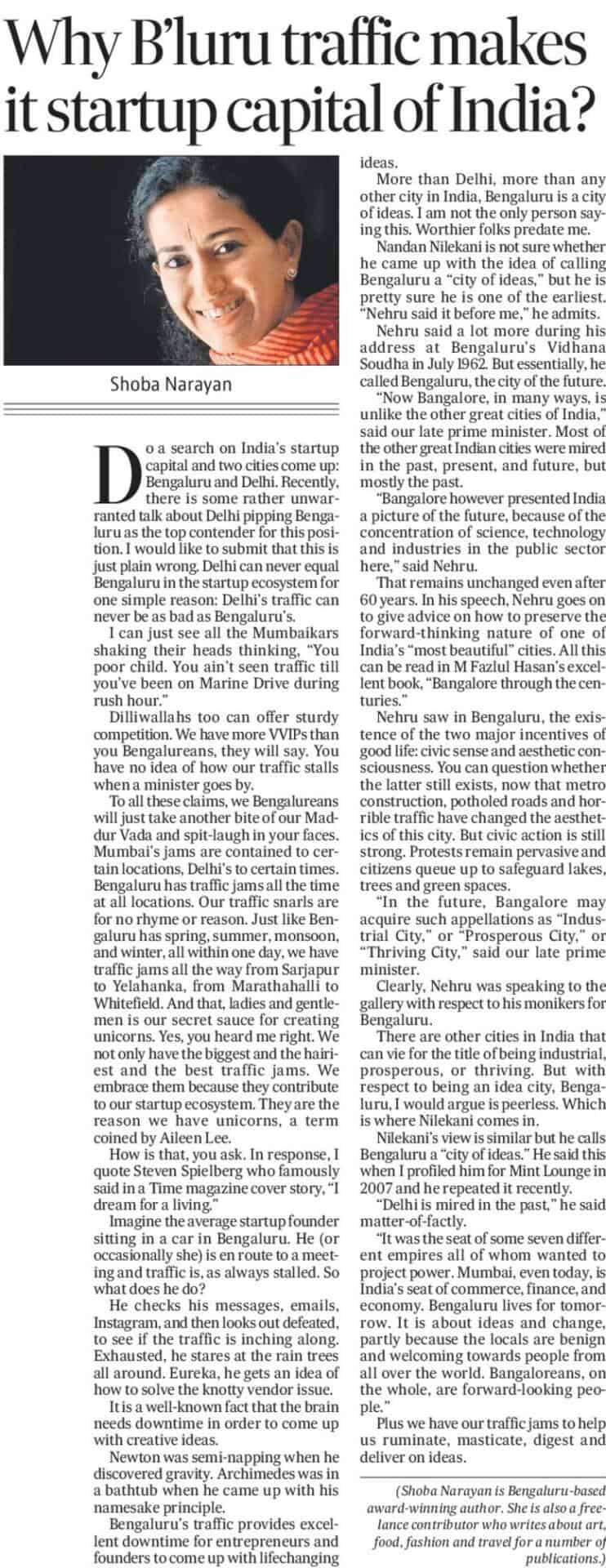 Bangalore’s traffic startup capital